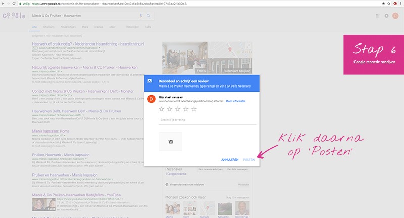 Google Recensie stap 6 van Mienis & Co Pruiken - Haarwerken te Delft en Monster